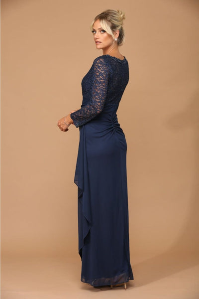 Eva USA 3451 Mother of the Bride V-Neck Long Lace Gown - Dress
