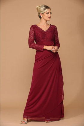 Clearance Burgundy Size 2XL V-Neck Long Lace Gown Mother of the Groom Dress By Eva USA 3451