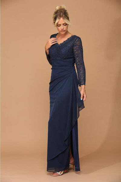 Eva USA 3451 Mother of the Bride V-Neck Long Lace Gown - Dress