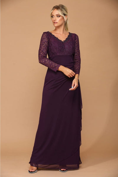 Eva USA 3451 Mother of the Bride V-Neck Long Lace Gown - Dress