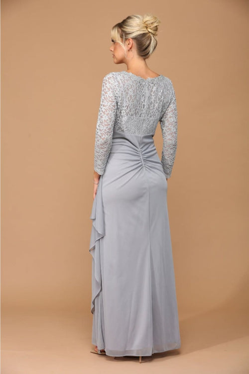 Eva USA 3451 Mother of the Bride V-Neck Long Lace Gown - Dress