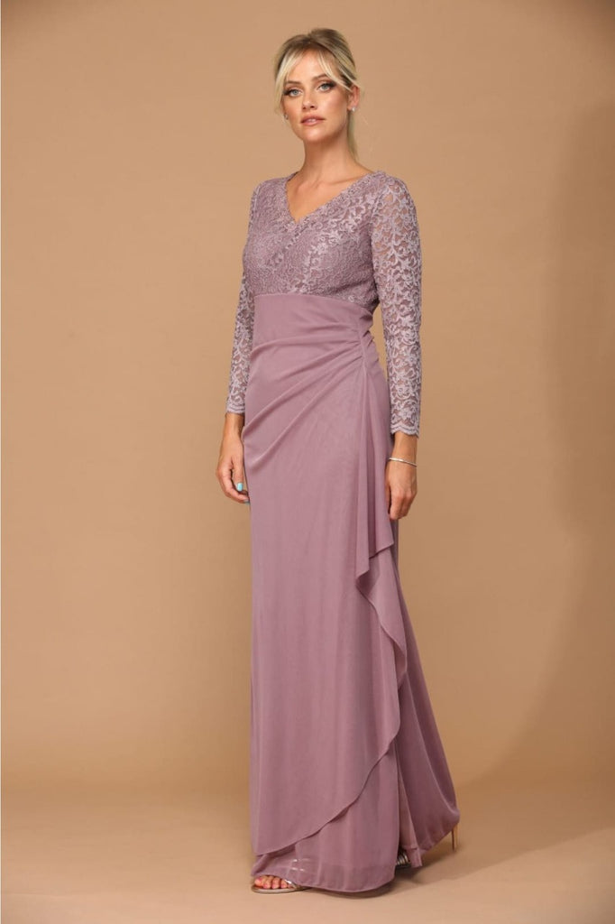 Eva USA 3451 Mother of the Bride V-Neck Long Lace Gown - Dress