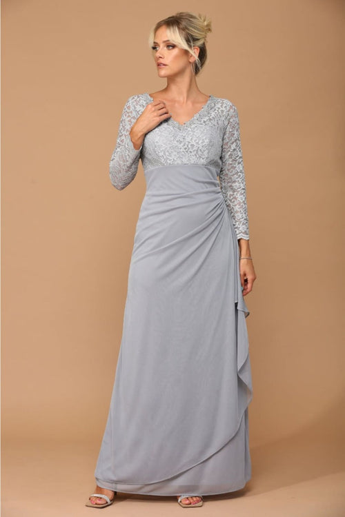 Eva USA 3451 Mother of the Bride V-Neck Long Lace Gown - Dress