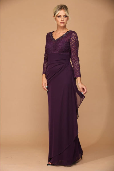 Eva USA 3451 Mother of the Bride V-Neck Long Lace Gown - Dress