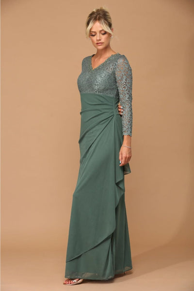 Eva USA 3451 Mother of the Bride V-Neck Long Lace Gown - Dress