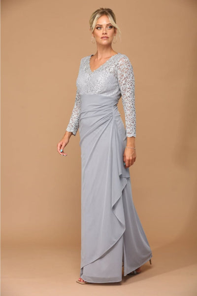 Eva USA 3451 Mother of the Bride V-Neck Long Lace Gown - Dress