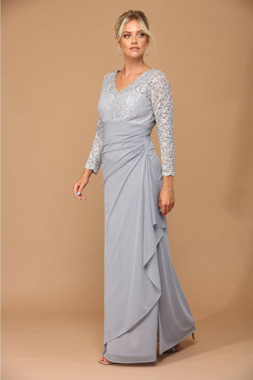 Eva USA 3451 Mother of the Bride V-Neck Long Lace Gown - Dress