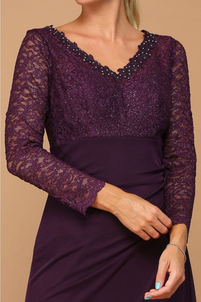 Eva USA 3451 Mother of the Bride V-Neck Long Lace Gown - Dress