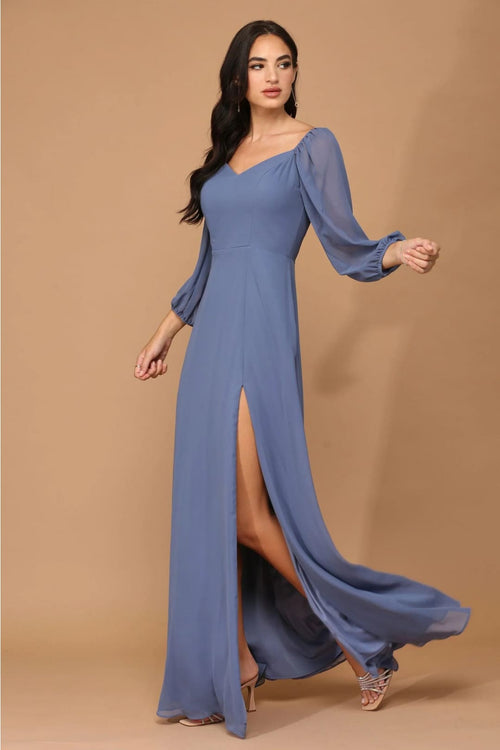 Eva USA 3452 Long Sleeve Formal Chiffon Dress - Formal Dress