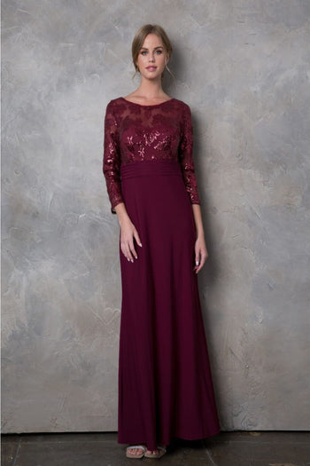 Eva USA 3453 Mother of the Bride Lace Long Formal Gown - BURGUNDY / M - Dress