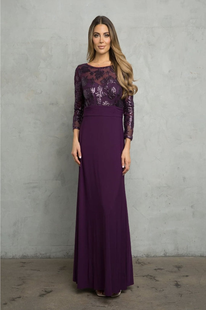 Eva USA 3453 Mother of the Bride Lace Long Formal Gown - PLUM / M - Dress