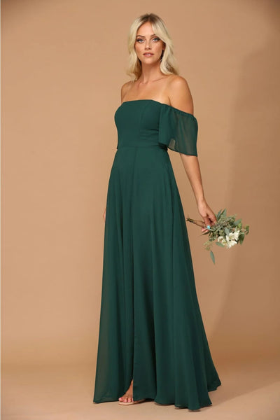Eva USA 3454 Long Formal Bridesmaids Chiffon Evening Gown - Hunter Green / S - Long Bridesmaids Dress