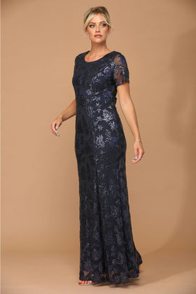 Clearance Navy Size XL Sequin Mother of the Bride Sheath Evening Gown By Eva USA 3456