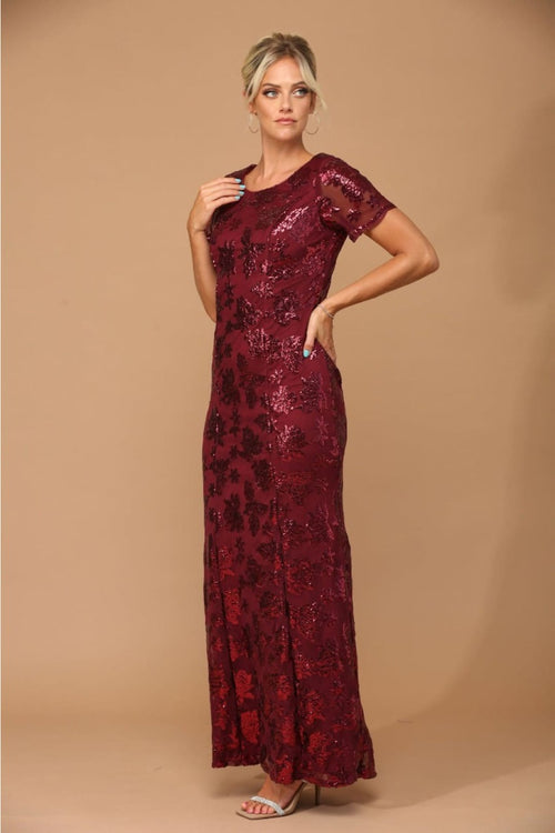 Eva USA 3456 Sequin Mother of the Bride Sheath Evening Gown - Dress
