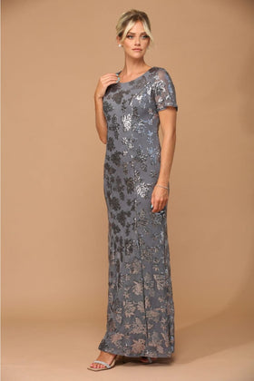 Clearance Charcoal Size L Sequin Mother of the Bride Sheath Evening Gown By Eva USA 3456
