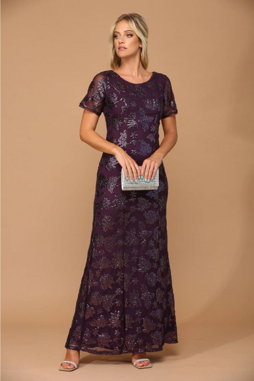 Eva USA 3456 Sequin Mother of the Bride Sheath Evening Gown - Dress