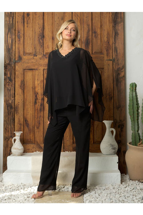 Pant Suit Long Formal Chiffon Pant Suit  Black