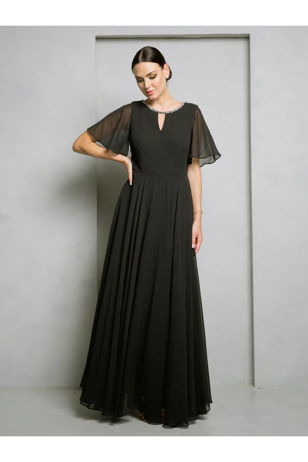 Eva USA 3468 Long Beaded Mother of the Bride Formal Dress - Black / S - Mother of the Bride Dresses