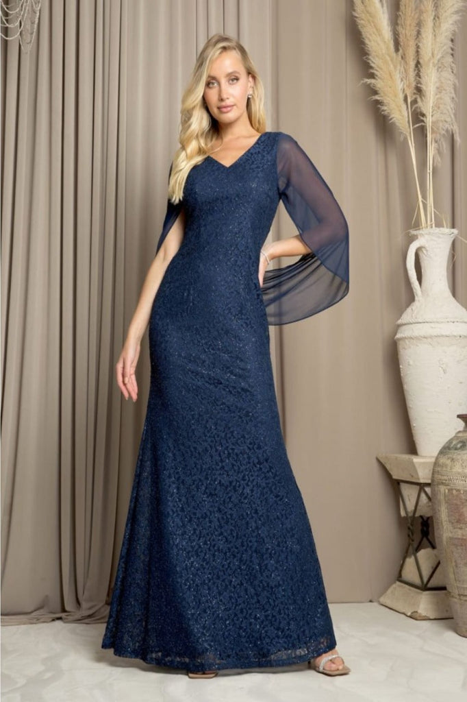 Eva USA 3471 Chiffon Cowl Back Mother of the Bride Long Dress - Dress