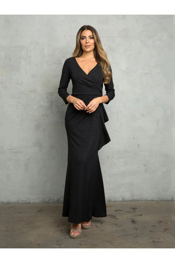 Eva USA 3472 Glitter Long Mother of the Bride Formal Dress - Black / S - Mother of the Bride Dresses