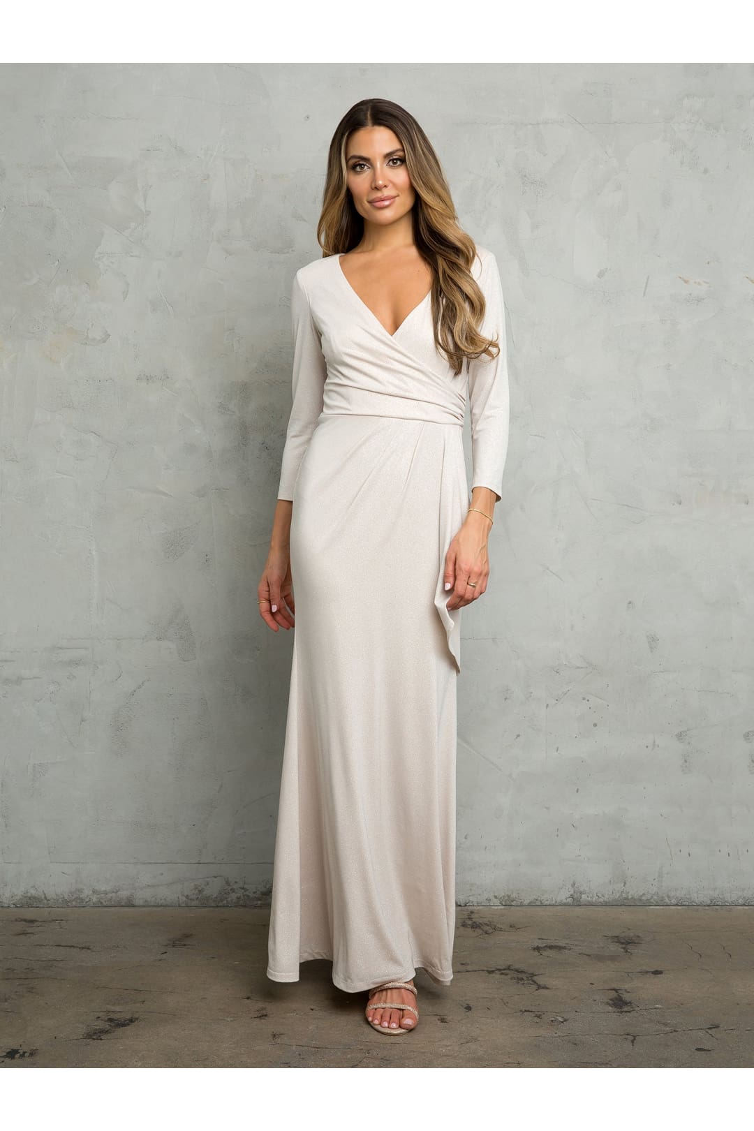 Eva USA 3472 Glitter Long Mother of the Bride Formal Dress - Platinum / S - Mother of the Bride Dresses