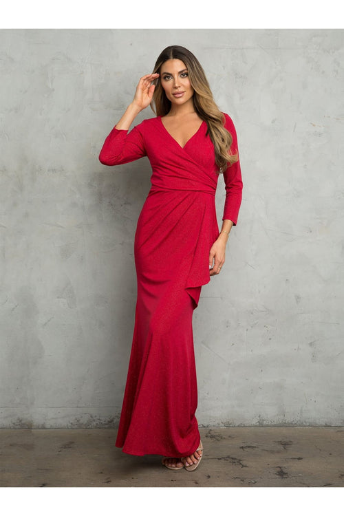 Eva USA 3472 Glitter Long Mother of the Bride Formal Dress - Red / S - Mother of the Bride Dresses