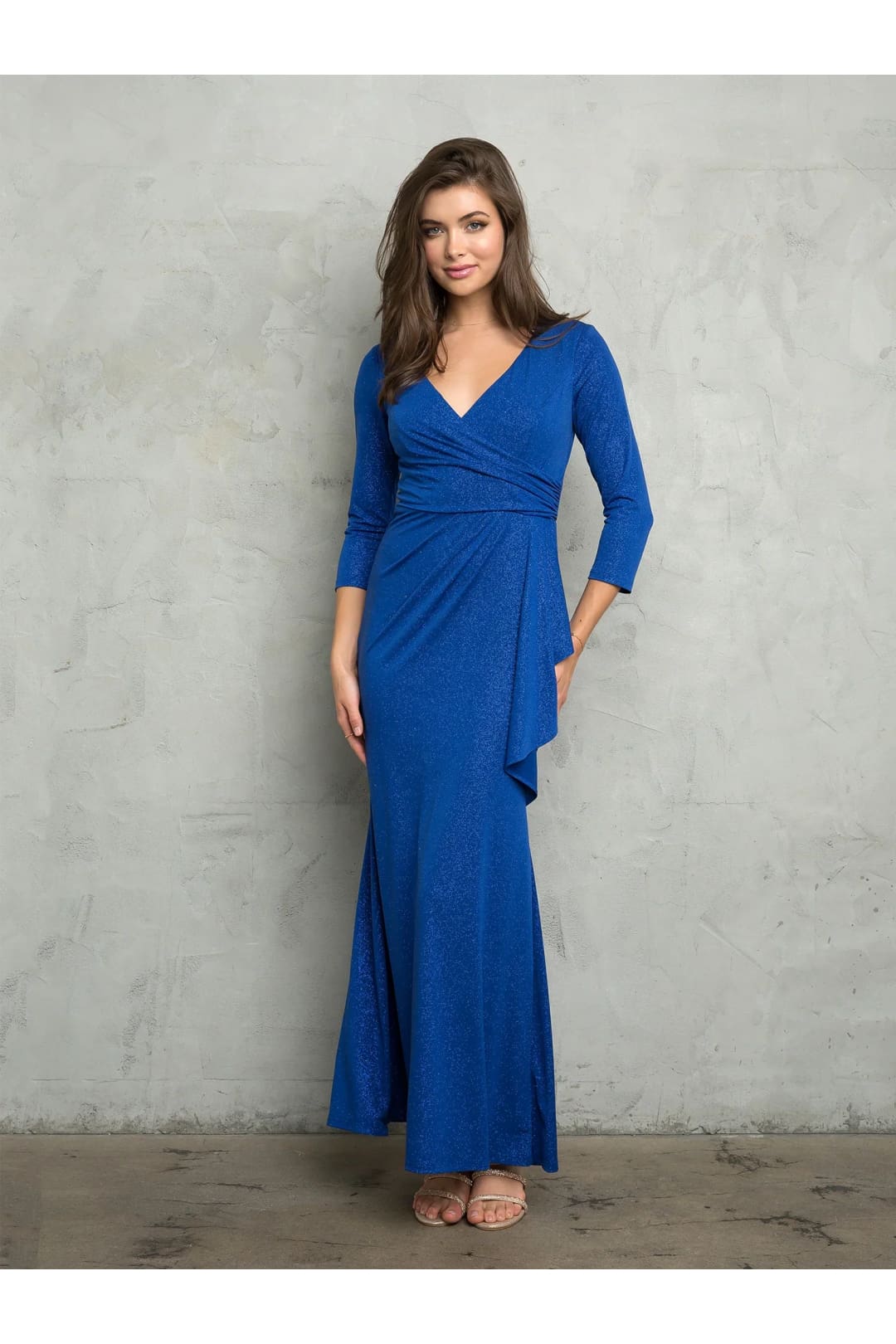 Eva USA 3472 Glitter Long Mother of the Bride Formal Dress - Royal / S - Mother of the Bride Dresses