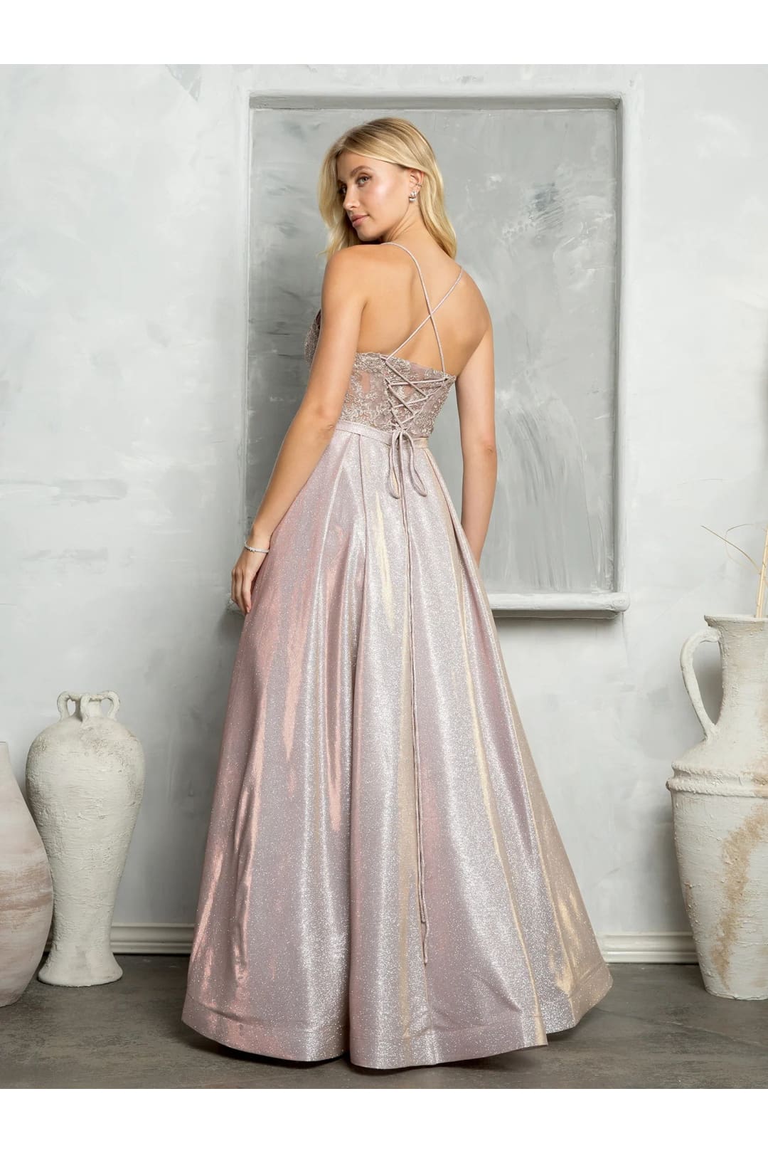 Eva USA 3478 Long Ball Gown Metallic Formal Prom Dress - Prom Dresses