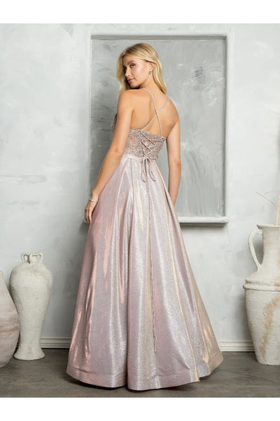 Eva USA 3478 Long Ball Gown Metallic Formal Prom Dress - Prom Dresses