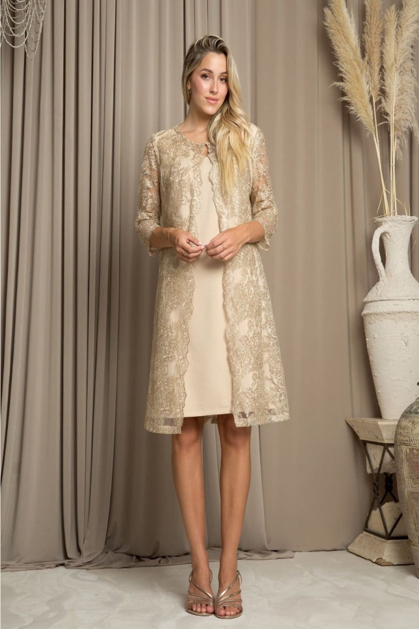 Eva USA 3479 Knee Length Mother of the Bride Cocktail Jacket Dress CHAMPAGNE M
