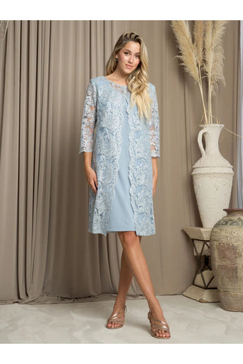 Eva USA 3479 Short Metallic Jacket Mother of the Bride Dress - Dusty Blue / M - Mother of the Bride Dresses