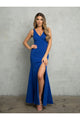 Eva USA 3482 Long Slit Fitted Formal Prom Dress - Royal / XS - Prom Dresses