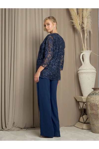 Eva USA 3483 Long Formal Floral Jacket Pant Suit - Pant Suit