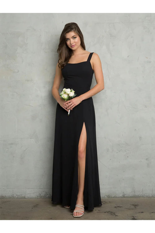 Eva USA 3485 Bridesmaids Long Slit Formal Dress - Black / XS - Formal Dresses