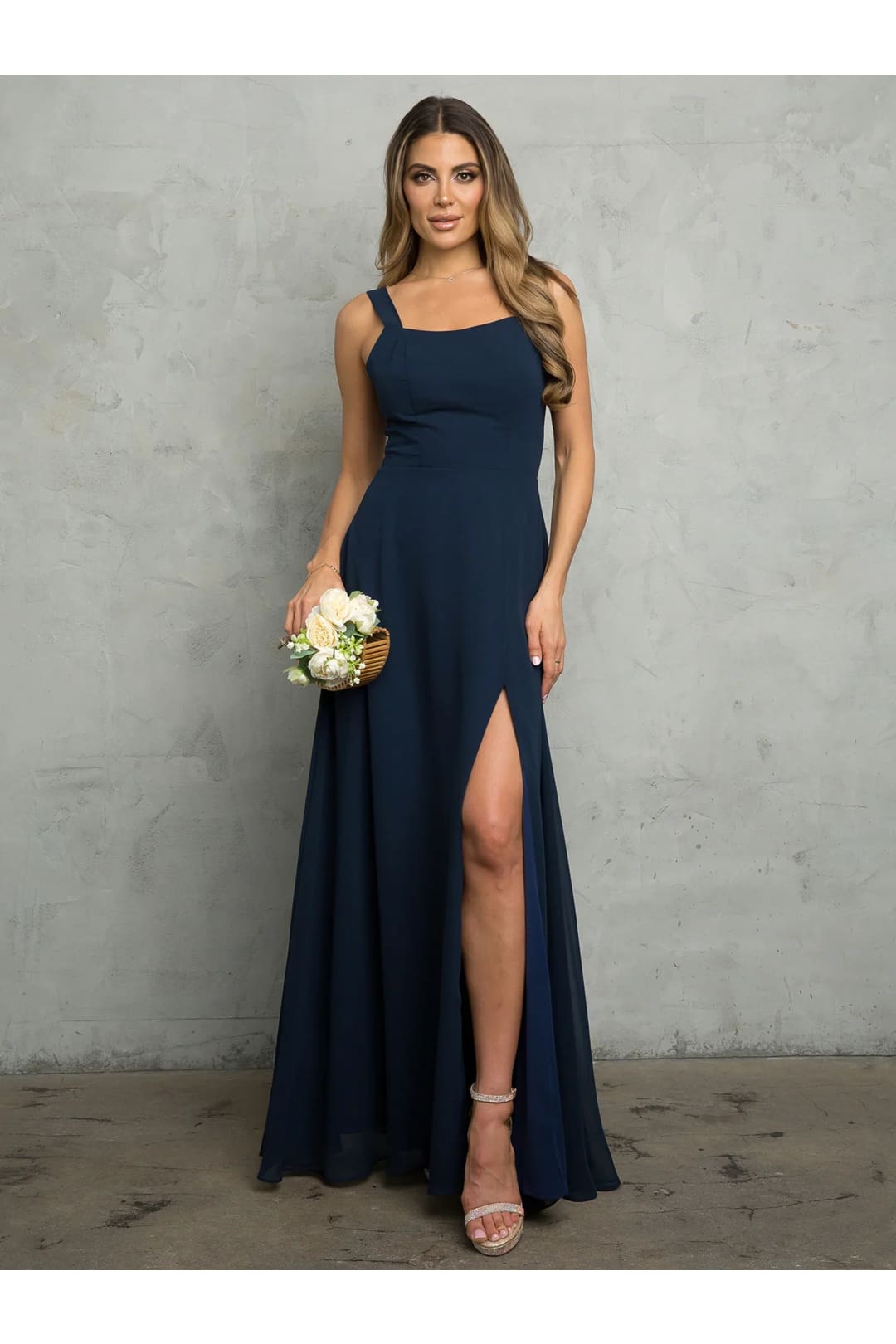 Eva USA 3485 Bridesmaids Long Slit Formal Dress - Navy / XS - Formal Dresses
