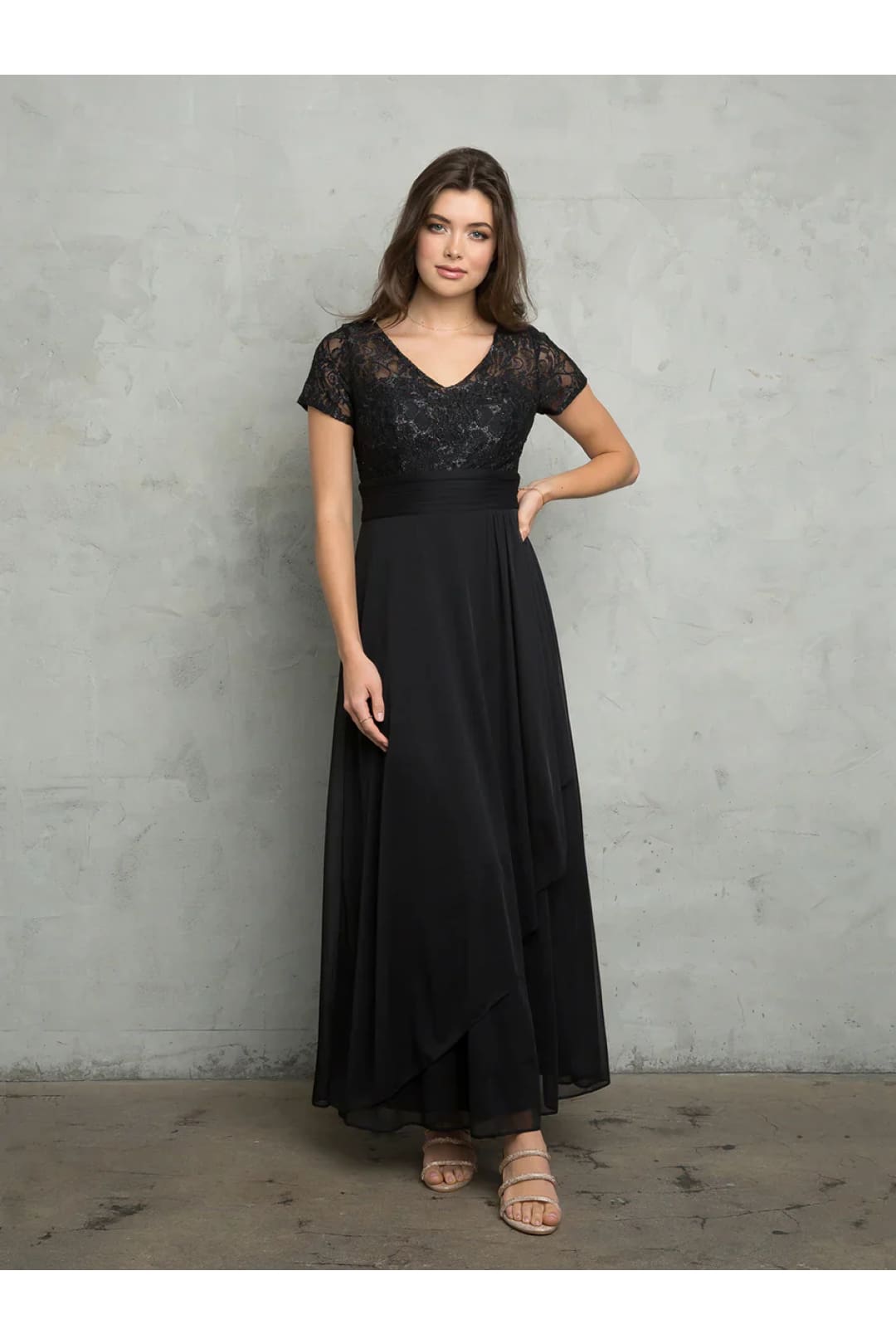 Eva USA 3486 Long A Line Formal Mother of the Bride Dress - Black / M - Mother of the Bride Dresses