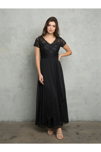 Eva USA 3486 Long A Line Formal Mother of the Bride Dress - Black / M - Mother of the Bride Dresses
