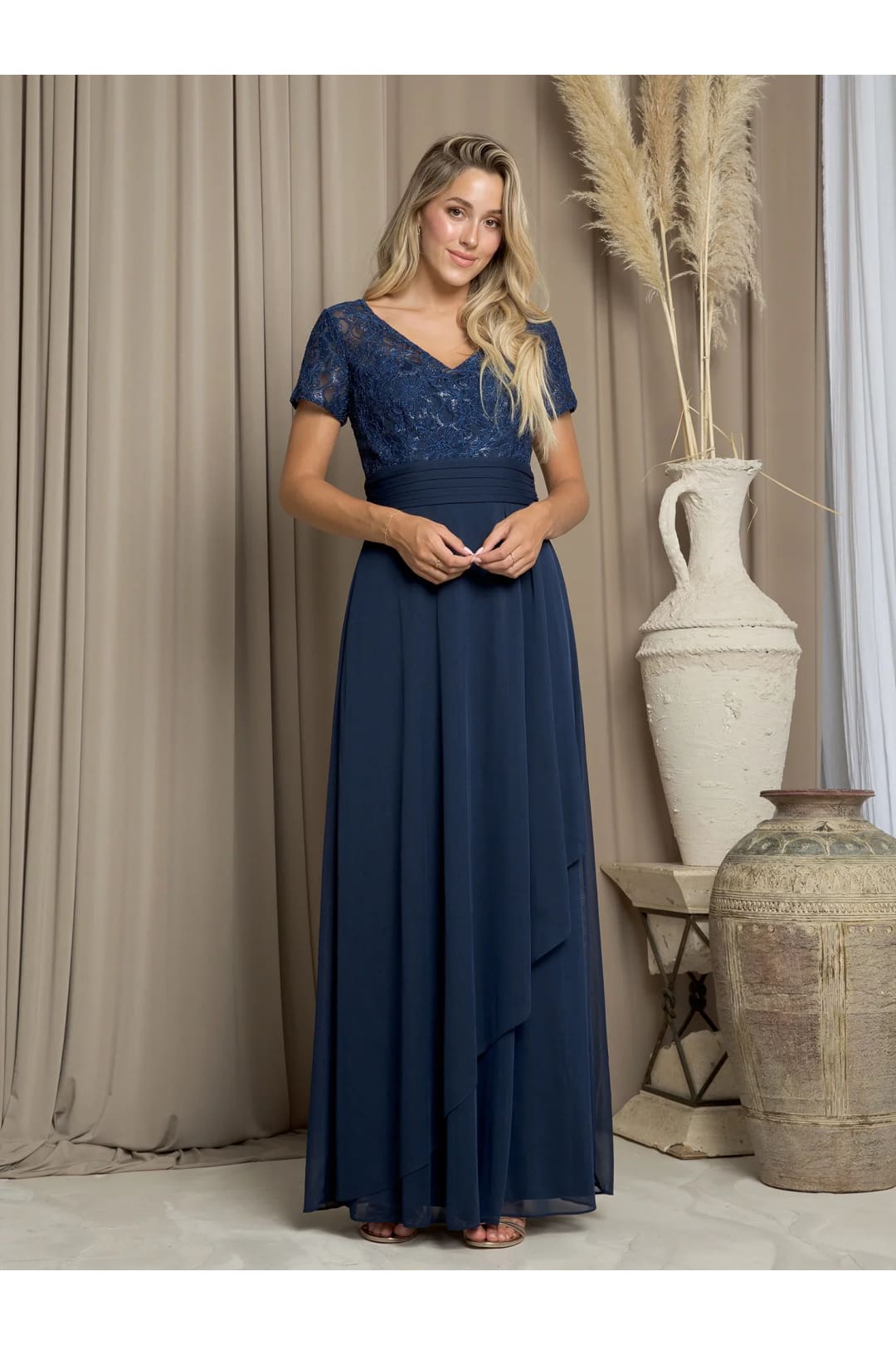 Eva USA 3486 Long A Line Formal Mother of the Bride Dress - Navy / M - Mother of the Bride Dresses