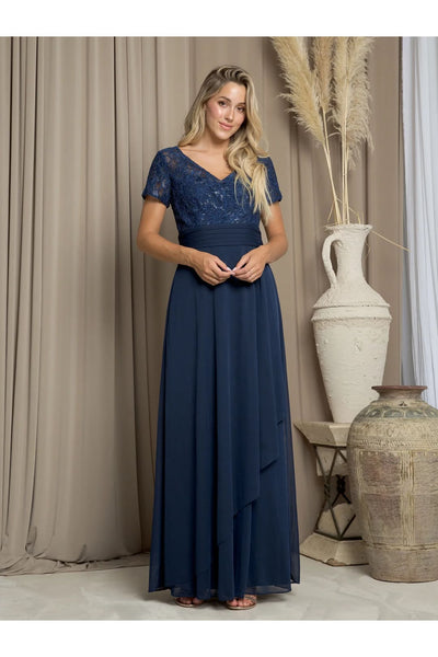 Eva USA 3486 Long A Line Formal Mother of the Bride Dress - Navy / M - Mother of the Bride Dresses