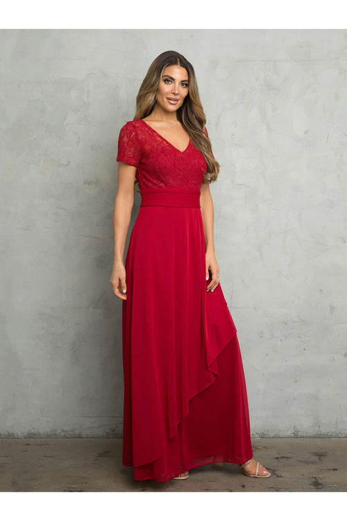 Eva USA 3486 Long A Line Formal Mother of the Bride Dress - Red / M - Mother of the Bride Dresses