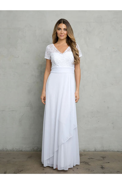 Eva USA 3486 Long A Line Formal Mother of the Bride Dress - White / M - Mother of the Bride Dresses