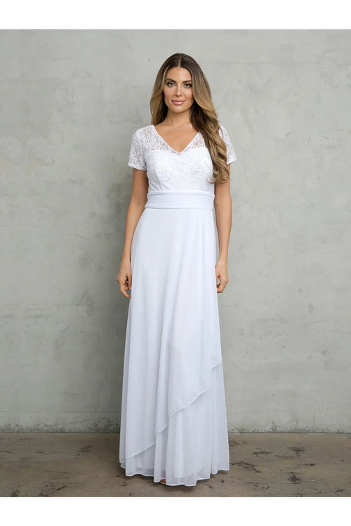 Eva USA 3486 Long A Line Formal Mother of the Bride Dress - White / M - Mother of the Bride Dresses