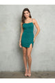 Eva USA 3487 Short Glitter Fitted Cocktail Dress - Hunter Green / XS - Cocktail Dresses