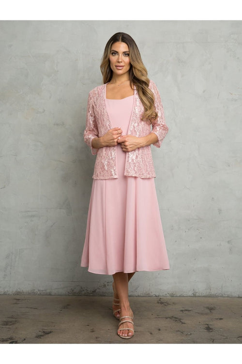 Eva USA 3489 MOB Lace Jacket Tea Length 2 Piece Dress - Dress
