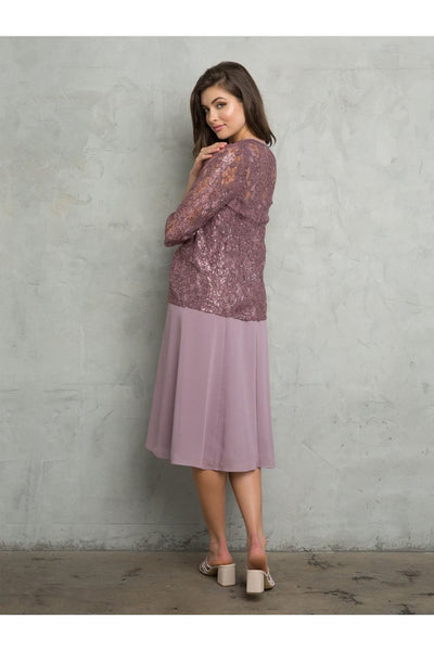 Eva USA 3489 MOB Lace Jacket Tea Length 2 Piece Dress - Dress