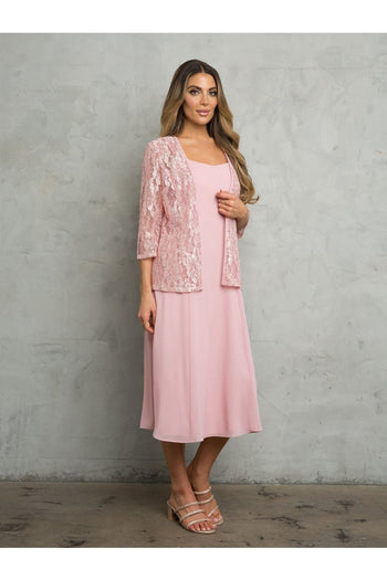 Eva USA 3489 MOB Lace Jacket Tea Length 2 Piece Dress - Dress