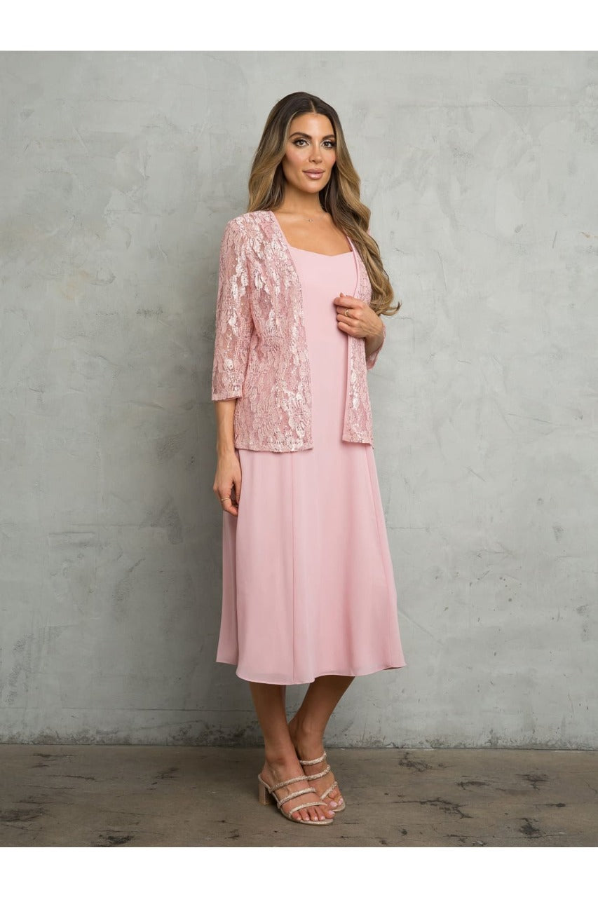 Eva USA 3489 MOB Lace Jacket Tea Length 2 Piece Dress - Dress