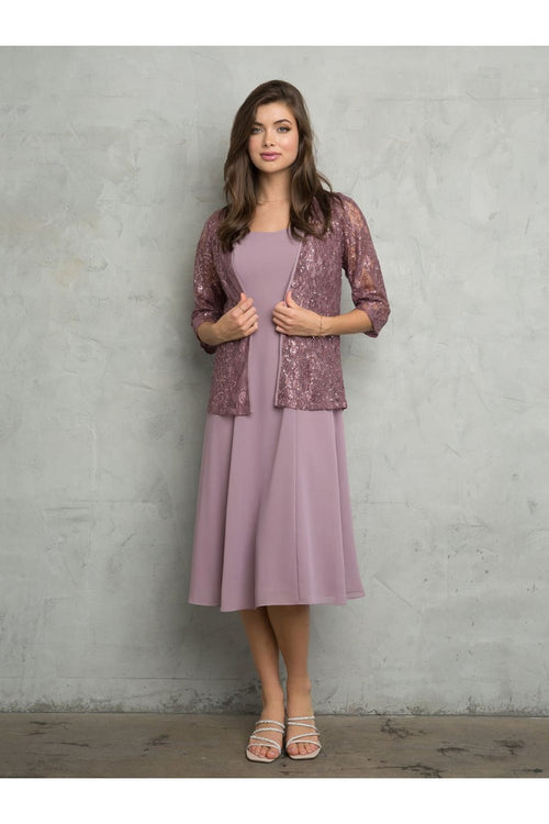 Eva USA 3489 MOB Lace Jacket Tea Length 2 Piece Dress - Dress