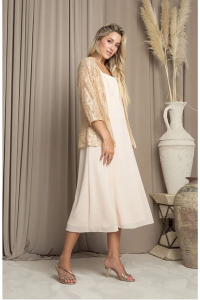 Eva USA 3489 MOB Lace Jacket Tea Length 2 Piece Dress - Dress