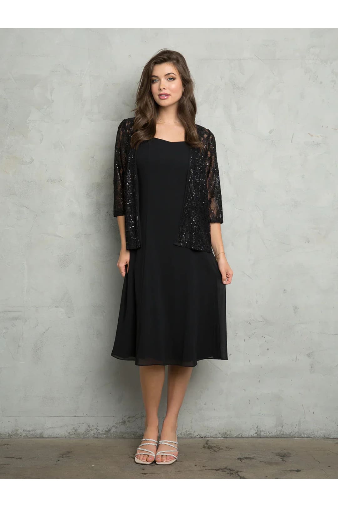 Eva USA 3489 Two Piece Short Mother of the Bride Jacket Dress - Black / M - Mother of the Bride Dresses